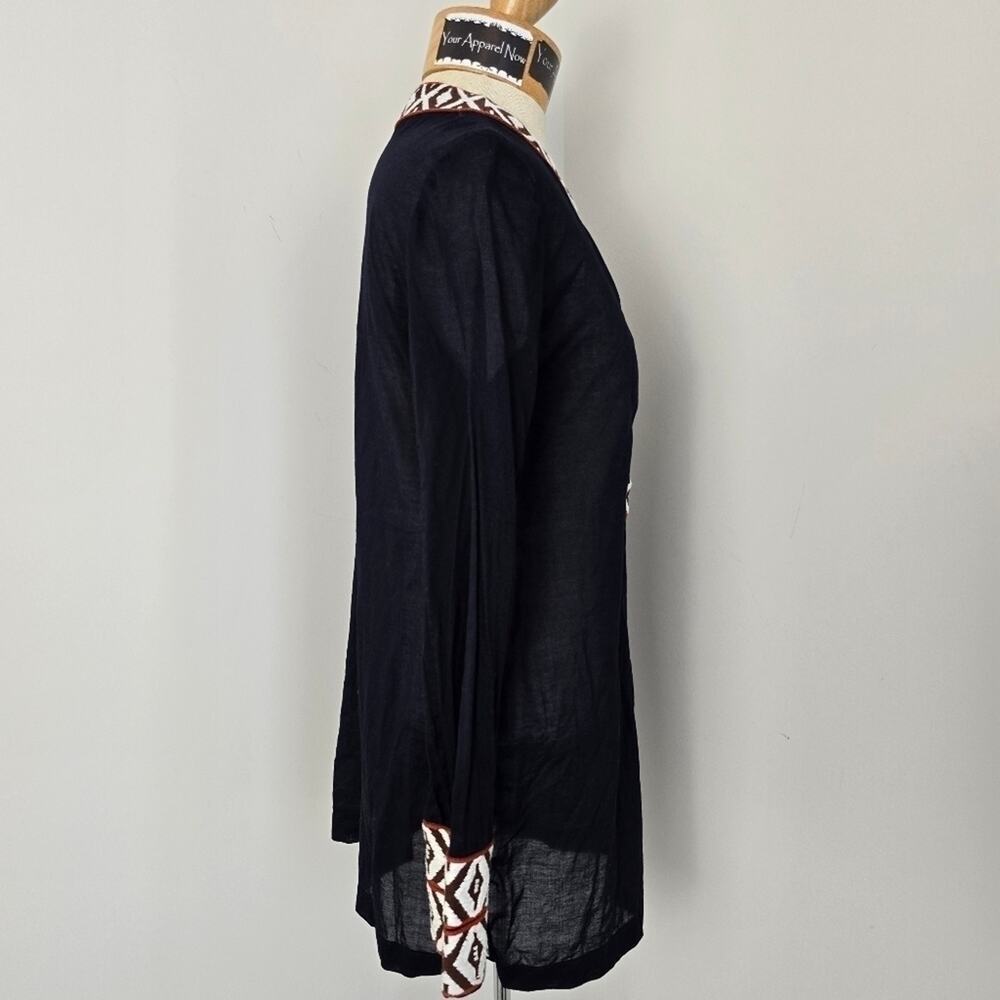 Tory Burch Navy V-Neck Long Sleeves Sheer Tunic Top Sz 4 (669) - Picture 3 of 7